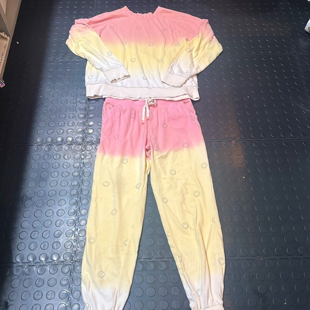 P.J. Salvage set Pink Smiley face sweatshirt L pants S